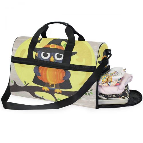  Lisang Travel Tote Luggage Weekender Duffle Bag, Halloween Owl In Witch Costume With Pumpkin Large Canvas shoulder bag with Shoe Compartment