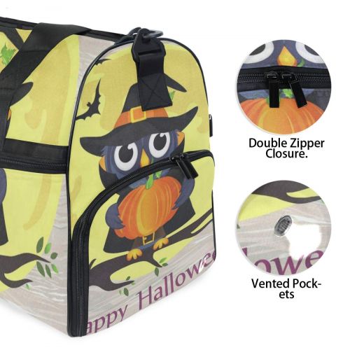  Lisang Travel Tote Luggage Weekender Duffle Bag, Halloween Owl In Witch Costume With Pumpkin Large Canvas shoulder bag with Shoe Compartment