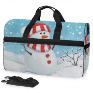 Lisang Travel Tote Luggage Weekender Duffle Bag, Cute Snowman Fruit Snowflake Christmas Large Canvas shoulder bag with Shoe Compartment