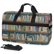 Lisang Travel Tote Luggage Weekender Duffle Bag, Bookshelf In The Library Bookworm Large Canvas shoulder bag with Shoe Compartment