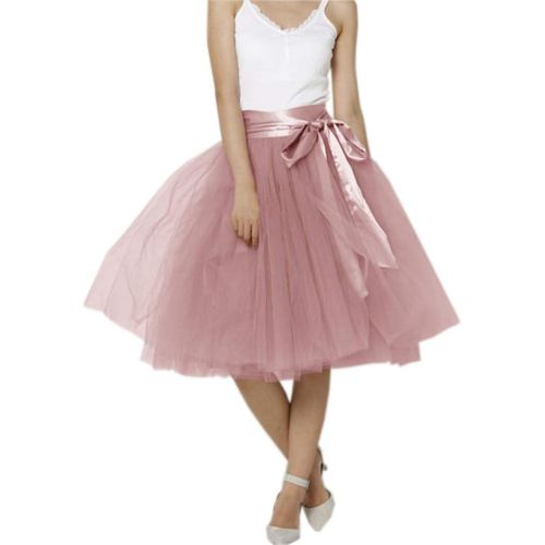  Lisong Women Knee Length Bowknot Layered Tulle Party Prom Skirt