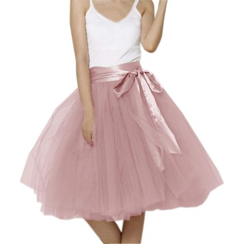  Lisong Women Knee Length Bowknot Layered Tulle Party Prom Skirt