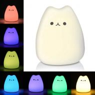 Litake LED Night Light, Battery Powered Silicone Cute Cat Carton Nursery Lights with Warm White and 7-Color Breathing Modes for Kids Baby Children (Mini Celebrity Cat)