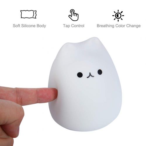  Litake LED Night Light, Battery Powered Silicone Cute Cat Carton Nursery Lights with Warm White and 7-Color Breathing Modes for Kids Baby Children (Mini Celebrity Cat)