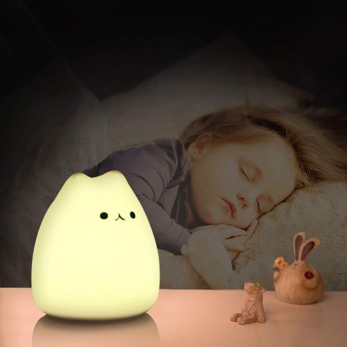  Litake LED Night Light, Battery Powered Silicone Cute Cat Carton Nursery Lights with Warm White and 7-Color Breathing Modes for Kids Baby Children (Mini Celebrity Cat)