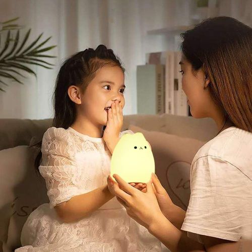  Litake LED Night Light, Battery Powered Silicone Cute Cat Carton Nursery Lights with Warm White and 7-Color Breathing Modes for Kids Baby Children (Mini Celebrity Cat)