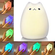 Litake LED Night Light, USB Rechargeable Silicone Cute Cat Carton Nursery Night Lights with Warm White and 7-Color Breathing Modes for Kids, Baby, Children (Celebrity Cat)