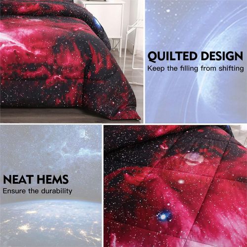  [아마존베스트]Litanika 3D Galaxy Comforter Twin(66x90lnch), 2 Pieces(1 Galaxy Comforter, 1 Pillowcase) Universe Outer Space Bedding Set, Microfiber Comforter Set for Kid Boy Girl Teen