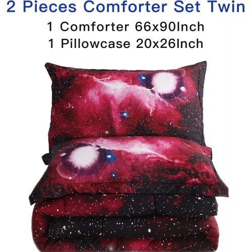  [아마존베스트]Litanika 3D Galaxy Comforter Twin(66x90lnch), 2 Pieces(1 Galaxy Comforter, 1 Pillowcase) Universe Outer Space Bedding Set, Microfiber Comforter Set for Kid Boy Girl Teen