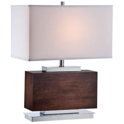 Lite Source LS-22069 Table Lamp with White Fabric Shades, 18 x 18 x 23.5, WalnutChromeOff-White