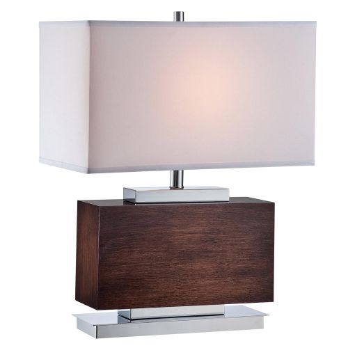  Lite Source LS-22069 Table Lamp with White Fabric Shades, 18 x 18 x 23.5, WalnutChromeOff-White