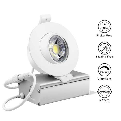  Litehue 4Pack 8W 3 inch Gimbal Dimmable LED Tilt Downlight IC Rated Directional Adjustable, Recessed Lighting Fixture (65W Replacement) 3000K Warm White Energy Star LED Ceiling Light