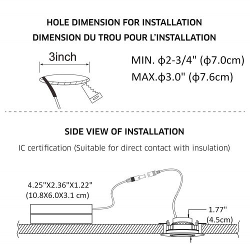  Litehue 4Pack 8W 3 inch Gimbal Dimmable LED Tilt Downlight IC Rated Directional Adjustable, Recessed Lighting Fixture (65W Replacement) 3000K Warm White Energy Star LED Ceiling Light