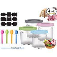Ninja Creami Pints 4 Pack，Creami Pints and Lids for Ninja，Smoothie Pot Compatible with NC299AMZ & NC300s Series Creamer Ice Cream Maker Machine，Dishwasher Safe, W/ 4X Spoon, 1 Marker and Sticker