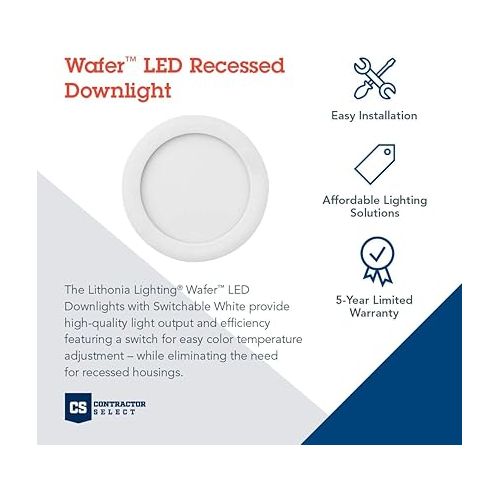  Lithonia Lighting WF6 30K40K50K 90CRI MW M6 LED color Temperature Selectable Ultra Thin Recessed Downlight, 3000K | 4000K | 5000K, White, 6 inch