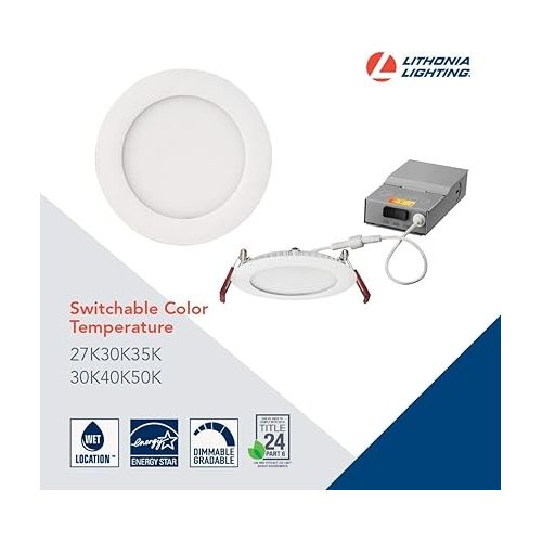  Lithonia Lighting WF6 30K40K50K 90CRI MW M6 LED color Temperature Selectable Ultra Thin Recessed Downlight, 3000K | 4000K | 5000K, White, 6 inch