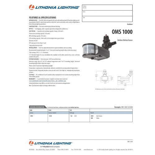  Lithonia Lighting OMS 1000 120 DDB M6 180-Degree Detection Zone Bronze Outdoor Motion Sensor Retrofit Kit, Black Bronze