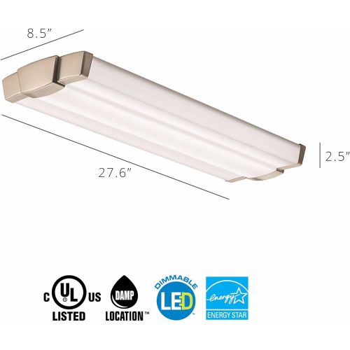  Lithonia Lighting Brushed Nickel 2-Ft Flush Mount Light for Kitchen | Attic | Basement | Home, 4000K, 25W, 2000 Lumens