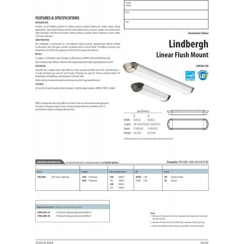  Lithonia Lighting Brushed Nickel 4-Ft LED Flush Mount, 4000K, 35.5W, 2,560 Lumens