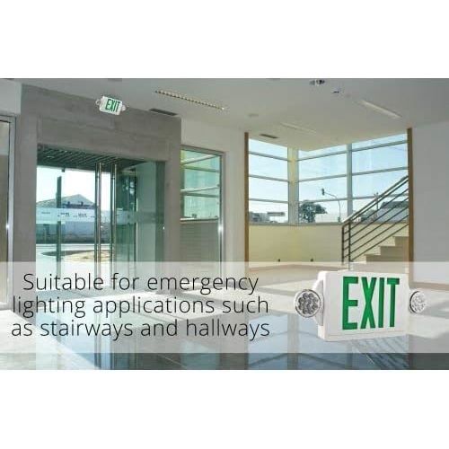  Lithonia Lighting LHQM LED G HO M6 LED Exit and Emergency Light Combo 2-Head Fixture, Green Letters and High Output Battery Backup