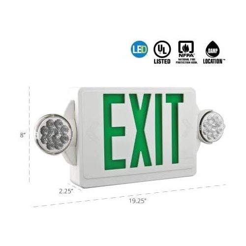  Lithonia Lighting LHQM LED G HO M6 LED Exit and Emergency Light Combo 2-Head Fixture, Green Letters and High Output Battery Backup