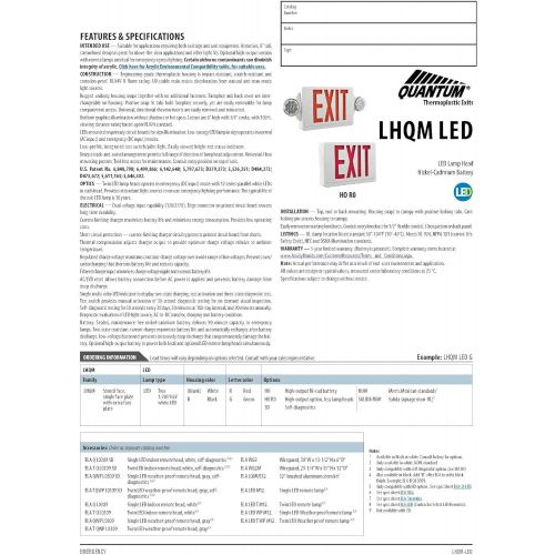  Lithonia Lighting LHQM LED G HO M6 LED Exit and Emergency Light Combo 2-Head Fixture, Green Letters and High Output Battery Backup