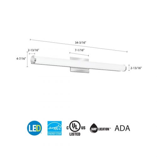  Lithonia Lighting FMVCAL 36-Inch MVOLT 3000K 90CRI BN M4 Contemporary Square Vanity, 1900 Lumens, 120 Volts, 26 Watts, Damp Listed, Brushed Nickel