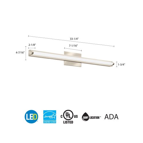  Lithonia Lighting FMVCAL 36-Inch MVOLT 3000K 90CRI BN M4 Contemporary Square Vanity, 1900 Lumens, 120 Volts, 26 Watts, Damp Listed, Brushed Nickel