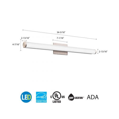  Lithonia Lighting Contemporary Cylinder 3K LED Vanity Light, 2-Foot, Brushed Nickel