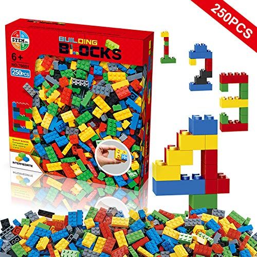  Litian Building Blocks 250 Pieces Set, Building Bricks Creative DIY Interlocking Toy Set Random Colors Mixed Shape ABS Puzzle Construction Toys Set for Kids and Toddlers (250 PCS)