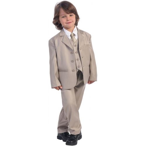  Lito 5 Piece Khaki Suit with Shirt, Vest, and Tie