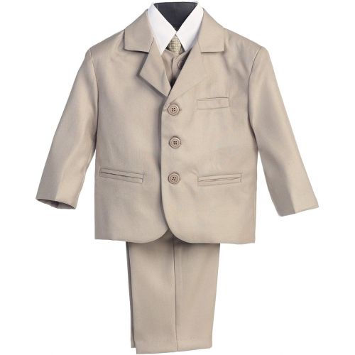  Lito 5 Piece Khaki Suit with Shirt, Vest, and Tie