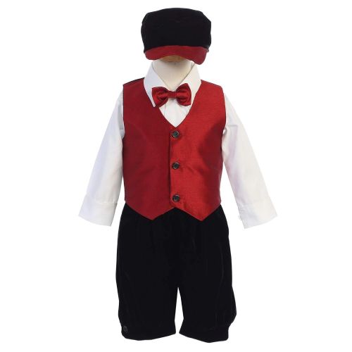  Lito Baby Boys Black Red Vest Shirt Bowtie Velvet Knickers Hat 5 Pc Set 0-24M