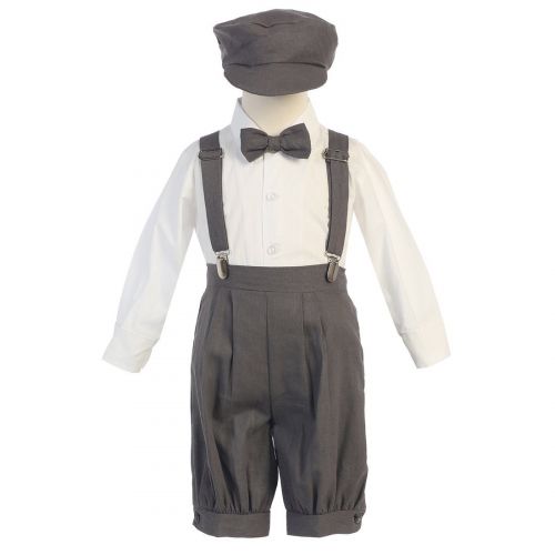  Lito Baby Boys Charcoal Suspenders Short Pants Hat Easter Outfit Set 3-24M