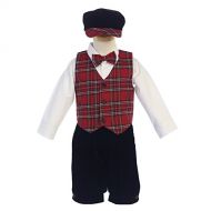 Lito Baby Boys Red Black Plaid Pattern Vest Velvet Knicker Set Outfit 3-24M