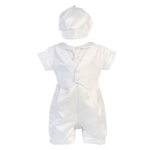  Lito Boys Satin Christening Baptism Romper With Pique Vest