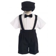 Lito 4-Piece Christening Baptism Suspender Short Set - Black or White Cap Bowtie