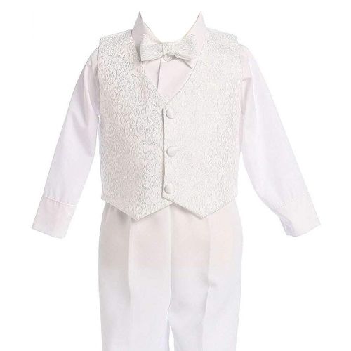  Lito 4 Piece White Boys Embroidered Jacquard Christening Baptism or Wedding Vest Set