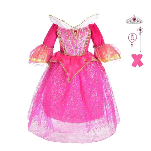  Lito Angels Girls Sleeping Beauty Princess Aurora Dress Up Costume Halloween Fancy Dress with Accessories