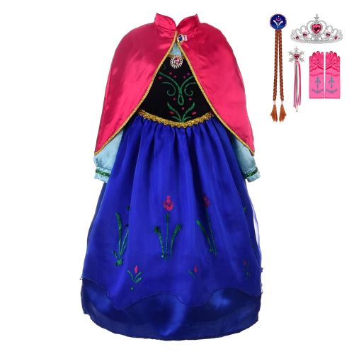  Lito Angels Girls Princess Anna Frozen Dress Up Costumes Anna Costume Halloween Outfit with Accesories + Bride Wig Size 3T