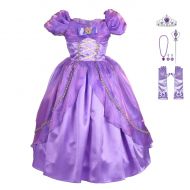 Lito Angels Girls Princess Rapunzel Dress Up Costume Halloween Fancy Dress Outfit with Accessories