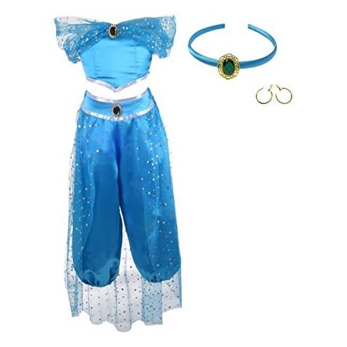  Lito Angels Girls Princess Costumes Arabian Princess Dress Up Halloween Christmas Outfit with Headband and Earwings