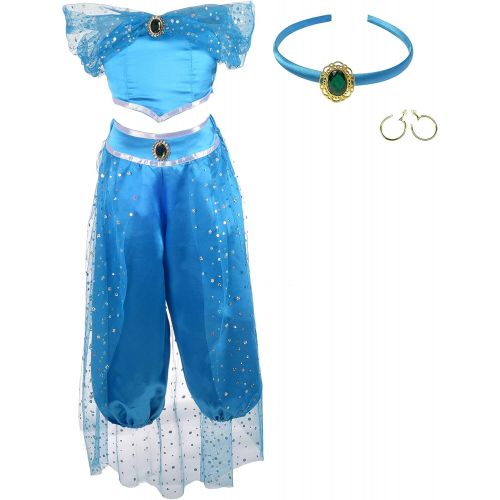  Lito Angels Girls Princess Costumes Arabian Princess Dress Up Halloween Christmas Outfit with Headband and Earwings