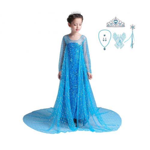  Lito Angels Girls Princess Elsa Dress Up Costumes Halloween Party Dress Gown Sequined with Accessories