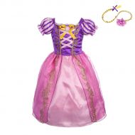 Lito Angels Girls Princess Rapunzel Dress Up Costume Halloween Fancy Party Dress Outfit with Long Braid Wig