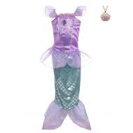 Lito Angels Girls Princess Mermaid Ariel Dress Up Costume Fairy Tales Mermaid Outfit with Necklace