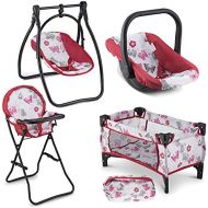 Litti Pritti 4 Piece Set Baby Doll Accessories - Includes Baby Doll Swing, Baby Doll High Chair, Doll Pack N Play, Baby Doll Carrier  18 inch Doll Accessories for 3 Year Old Girls