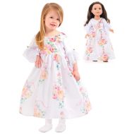 Little Adventures White Floral Princess Dress Up Costume & Matching Doll Dress (Small Age 1-3)