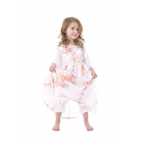 리틀 Little Adventures White Floral Princess Dress Up Costume & Matching Doll Dress (Small Age 1-3)