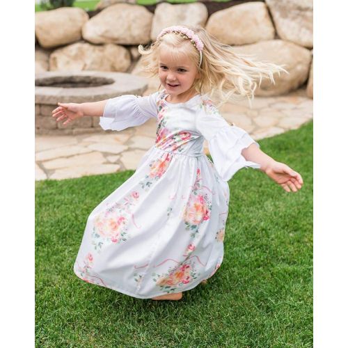 리틀 Little Adventures White Floral Princess Dress Up Costume & Matching Doll Dress (Small Age 1-3)